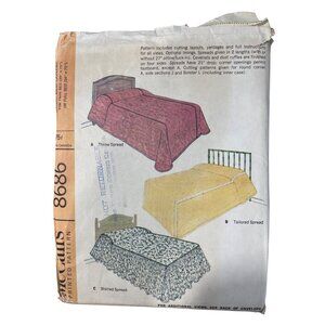 60s McCalls 8686 Vintage Sewing Pattern Bed Covers Spreads Shams Twin Full UNCUT